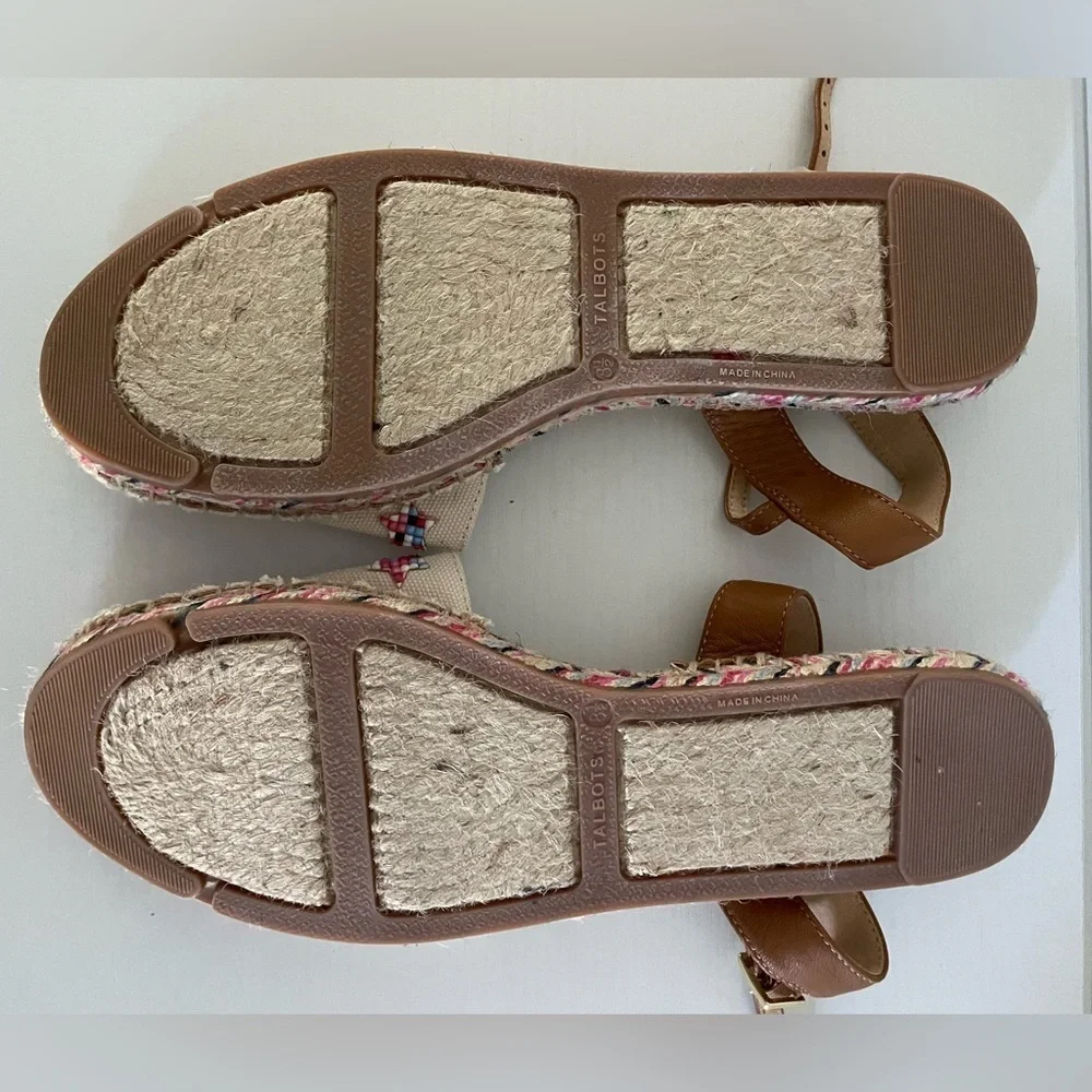Talbots Women's Izzy D'Orsay Embroidered Canvas Espadrille Sandals Size 8.5